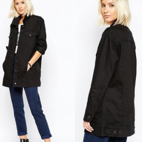 longline black denim jacket womens